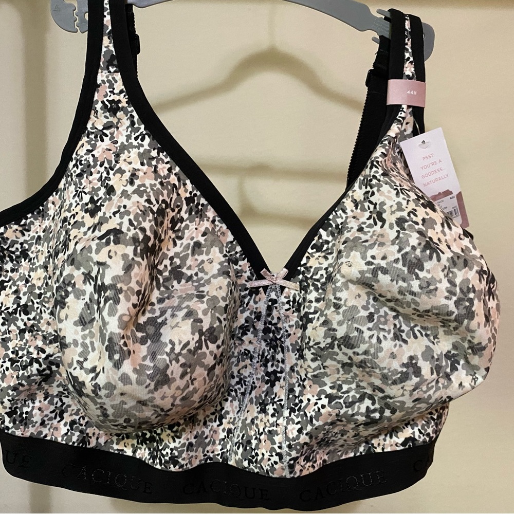 Cacique Black Pink White Lightly Lined No Wire Bra | Size 44H